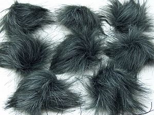 Beyaz Siyah 8 Faux Fur PomPoms