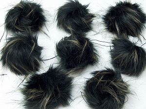 Siyah Bej 8 Faux Fur PomPoms