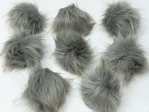 Açık Gri Açık Kamel 8 Faux Fur PomPoms