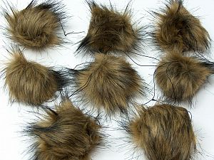 Açık Kamel Siyah 8 Faux Fur PomPoms