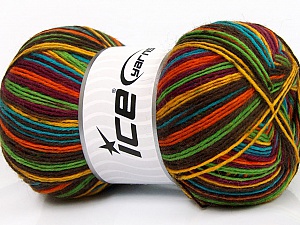 Print Sock Sarı Turkuaz Turuncu Yeşil Koyu Kahverengi