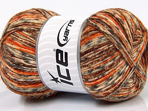 Print Sock Turuncu Gri Krem Kahverengi