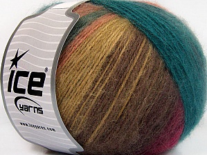 Angora Design Teal, Salmon, Olive Green, Brown, Fuchsia
