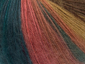 Angora Design Teal, Salmon, Olive Green, Brown, Fuchsia