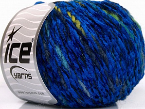 Chenille Wool Flamme Blue, Green Shades, Black