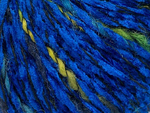 Chenille Wool Flamme Blue, Green Shades, Black