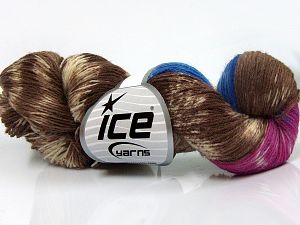 Hand Dyed Sock Yarn Pembe Krem Kahverengi Mavi