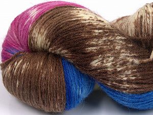 Hand Dyed Sock Yarn Pembe Krem Kahverengi Mavi