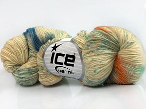 Hand Dyed Sock Yarn Cream, Orange, Turquoise