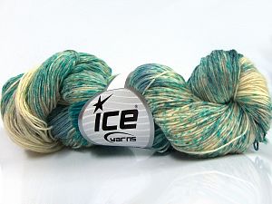 Hand Dyed Sock Yarn Turquoise Shades, Cream