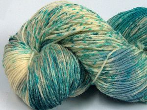 Hand Dyed Sock Yarn Turquoise Shades, Cream