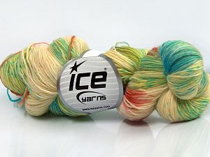 Hand Dyed Sock Yarn Green Shades, Cream, Turquoise, Orange