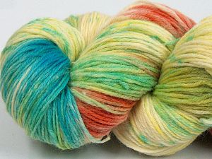 Hand Dyed Sock Yarn Green Shades, Cream, Turquoise, Orange
