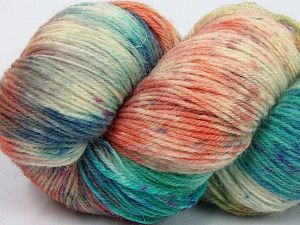 Hand Dyed Sock Yarn Turquoise, Orange, Cream, Purple