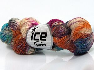 Hand Dyed Sock Yarn Orange, Cream, Turquoise, Fuchsia, Grey