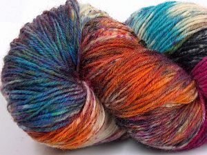 Hand Dyed Sock Yarn Orange, Cream, Turquoise, Fuchsia, Grey