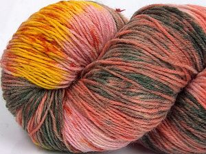 Hand Dyed Sock Yarn Sarı Somon Tonları Gri Tonları