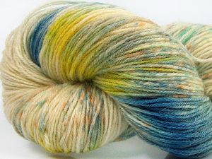 Hand Dyed Sock Yarn Blue, Mint Green, Gold, Light Green, Cream