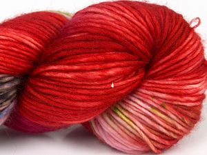 Hand Dyed Superwash Merino Kırmızı Tonları Pembe Maron Yeşil Mavi