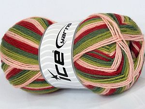 Print Sock Kırmızı Açık Bej Yeşil Tonları