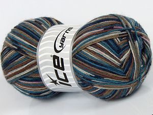 Sale Sock Yarn Krem Kahverengi Tonları Mavi