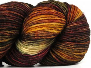 Hand Dyed Superwash Merino Yeşil Altın tonları Kahverengi Tonları