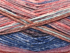 The gauge we given is for 6 mm knitting needles. Fiber Content 50% Antipilling Acrylic, 50% Cotton, Salmon Shades, Purple Shades, Brand Ice Yarns, Blue Shades, fnt2-84628