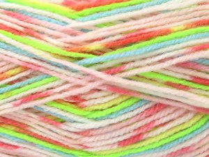 The gauge we given is for 3.5 mm knitting needles. Fiber Content 100% Acrylic, Turquoise, Salmon Shades, Neon Green, Light Pink, Brand Ice Yarns, fnt2-84912