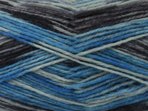 The gauge we given is for 3 mm knitting needles. Fiber Content 75% Superwash Wool, 25% Polyamide, Turquoise Shades, Brand Ice Yarns, Grey, Black, fnt2-84940