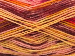 The gauge we given is for 3 mm knitting needles. Fiber Content 75% Superwash Wool, 25% Polyamide, Yellow Shades, Red, Pink Shades, Maroon, Brand Ice Yarns, fnt2-84944