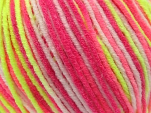 The gauge we given is for 4 mm knitting needles. Fiber Content 55% Cotton, 45% Acrylic, White, Pink Shades, Neon Green, Brand Ice Yarns, fnt2-85008