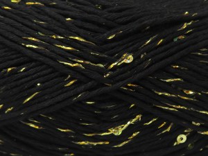 Fiber Content 85% Cotton, 5% Paillette, 10% Metallic Lurex, Brand Ice Yarns, Gold, Black, fnt2-85081