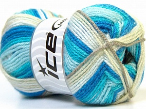 Baby Wool Print Beyaz Turkuaz Deve Tüyü Mavi Tonları