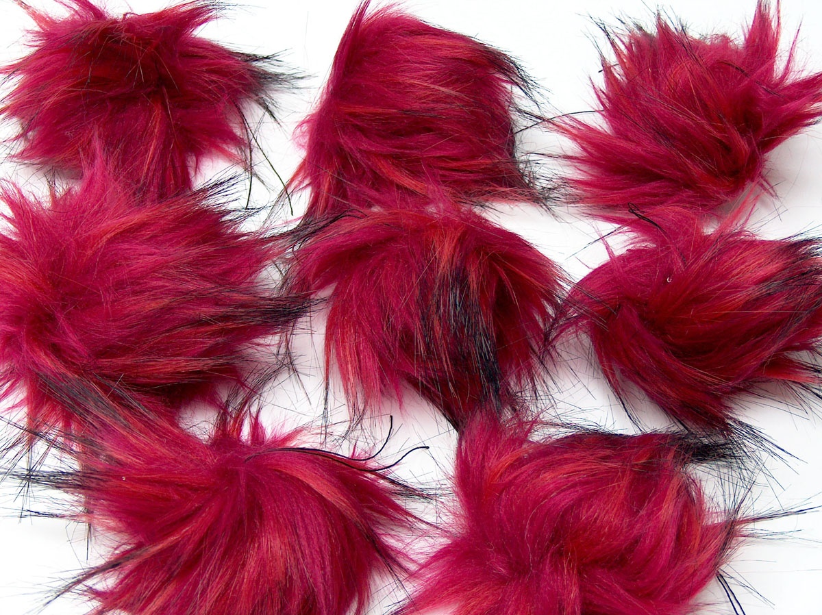Somon Fuşya Siyah 8 Faux Fur PomPoms