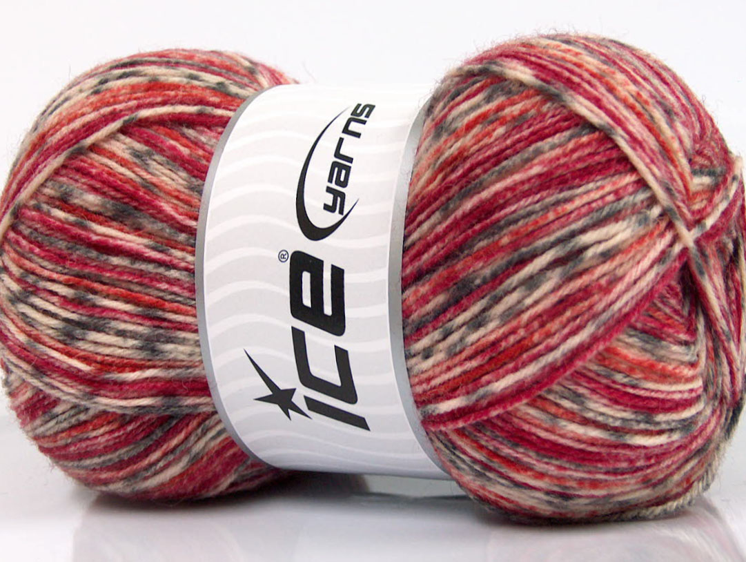 Print Sock Red Orange Grey Cream
