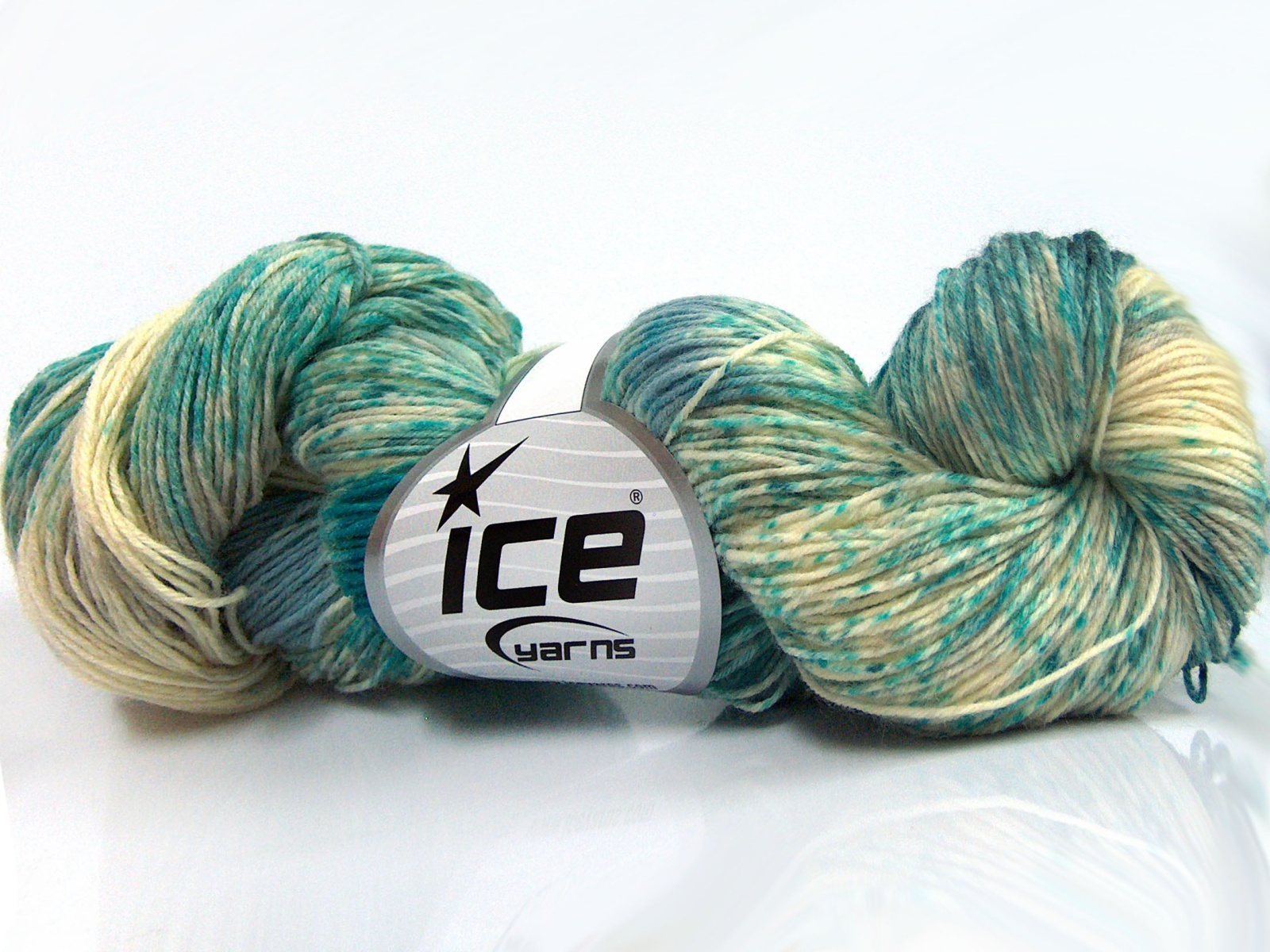 Hand Dyed Sock Yarn Turquoise Shades, Cream