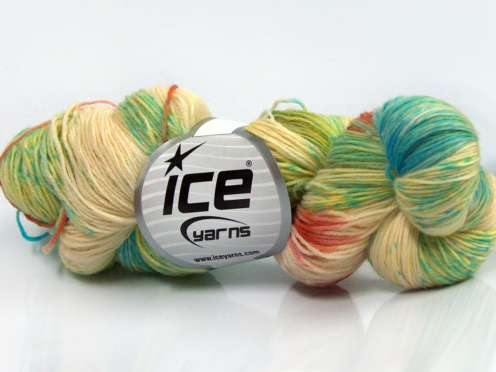 Hand Dyed Sock Yarn Green Shades, Cream, Turquoise, Orange
