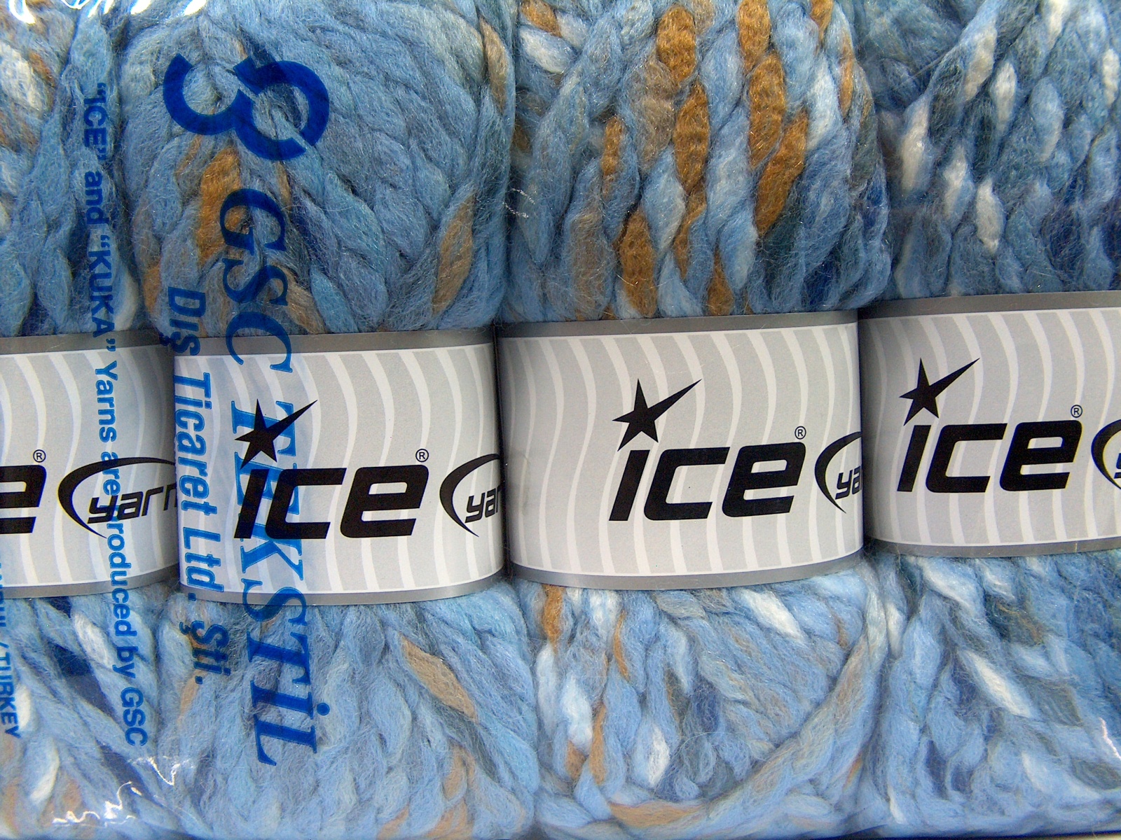 Lot of 4 x 100gr Skeins Ice Yarns ASTORIA (25% Wool) Yarn Blue Shades Camel White - photo 4