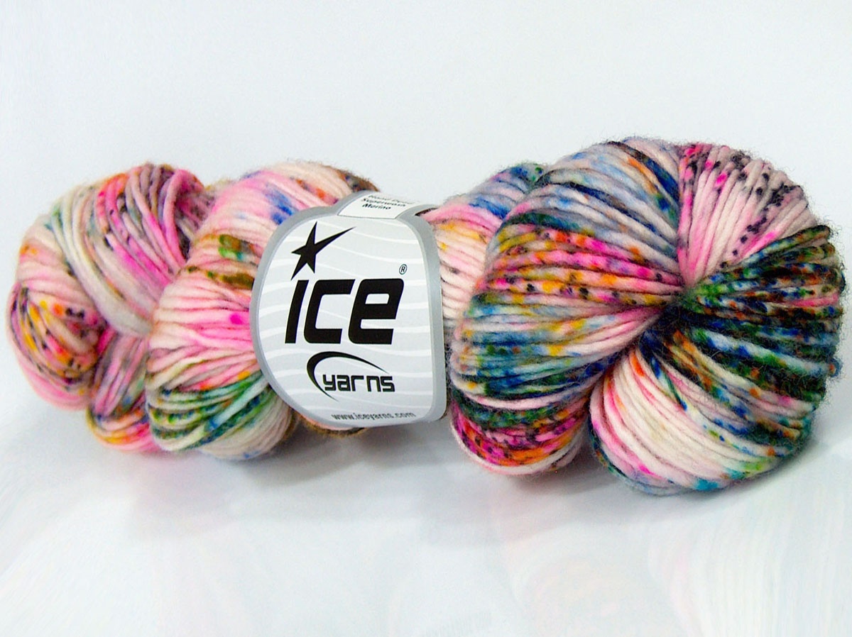Hand Dyed Superwash Merino Pembe Turuncu Yeşil Tonları Altın Krem Mavi