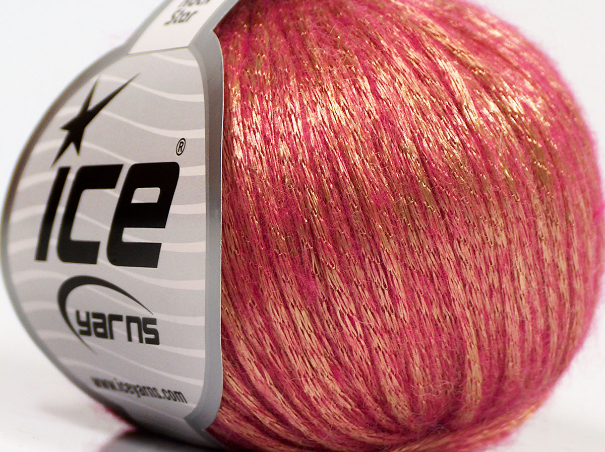 Lot of 8 Skeins Ice Yarns ROCK STAR (19% Merino Wool) Yarn Candy Pink Light Brown