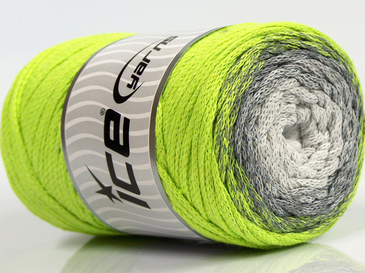 Macrame Cotton Magic Beyaz Neon Yeşil Gri Tonları