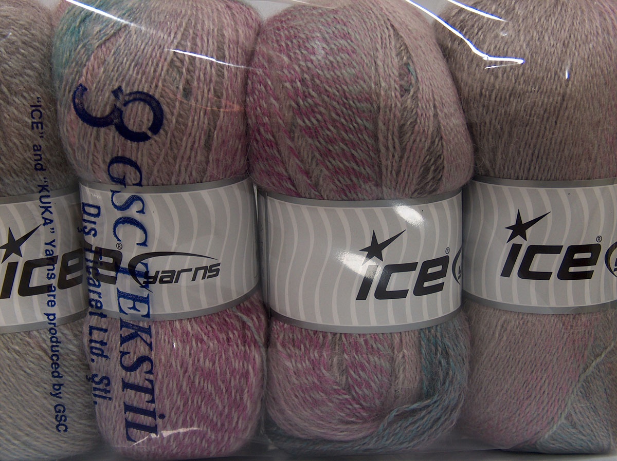 Mohair Pastel Turkuaz Pembe tonları Açık Mürdüm