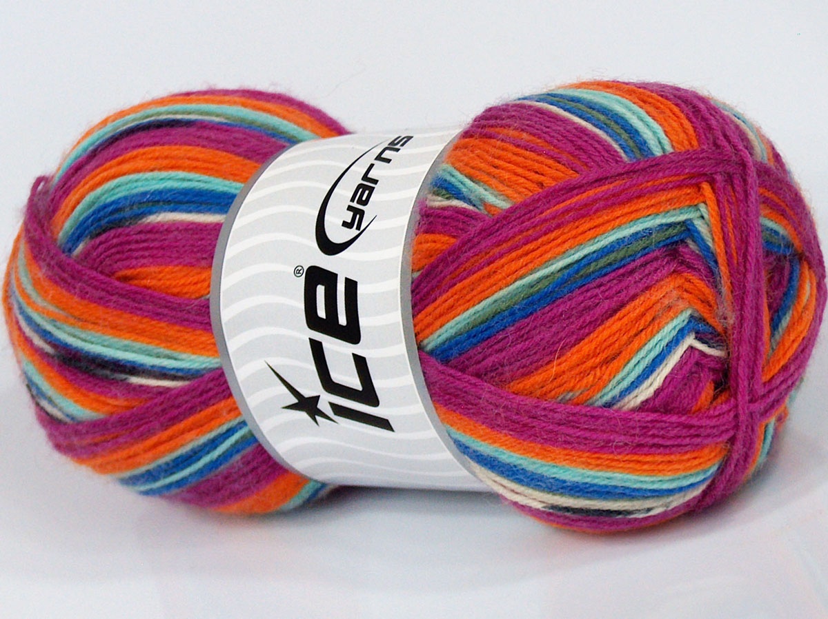 Sale Sock Yarn Turuncu Yeşil Fuşya Mavi Tonları