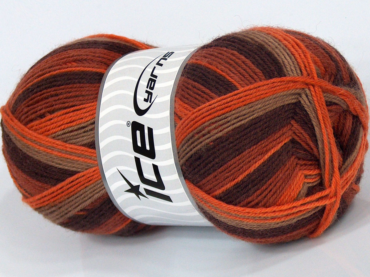 Lot of 4 x 100gr Skeins Ice Yarns PRINT SOCK (75% Superwash Wool) Yarn Copper Shades - photo 2