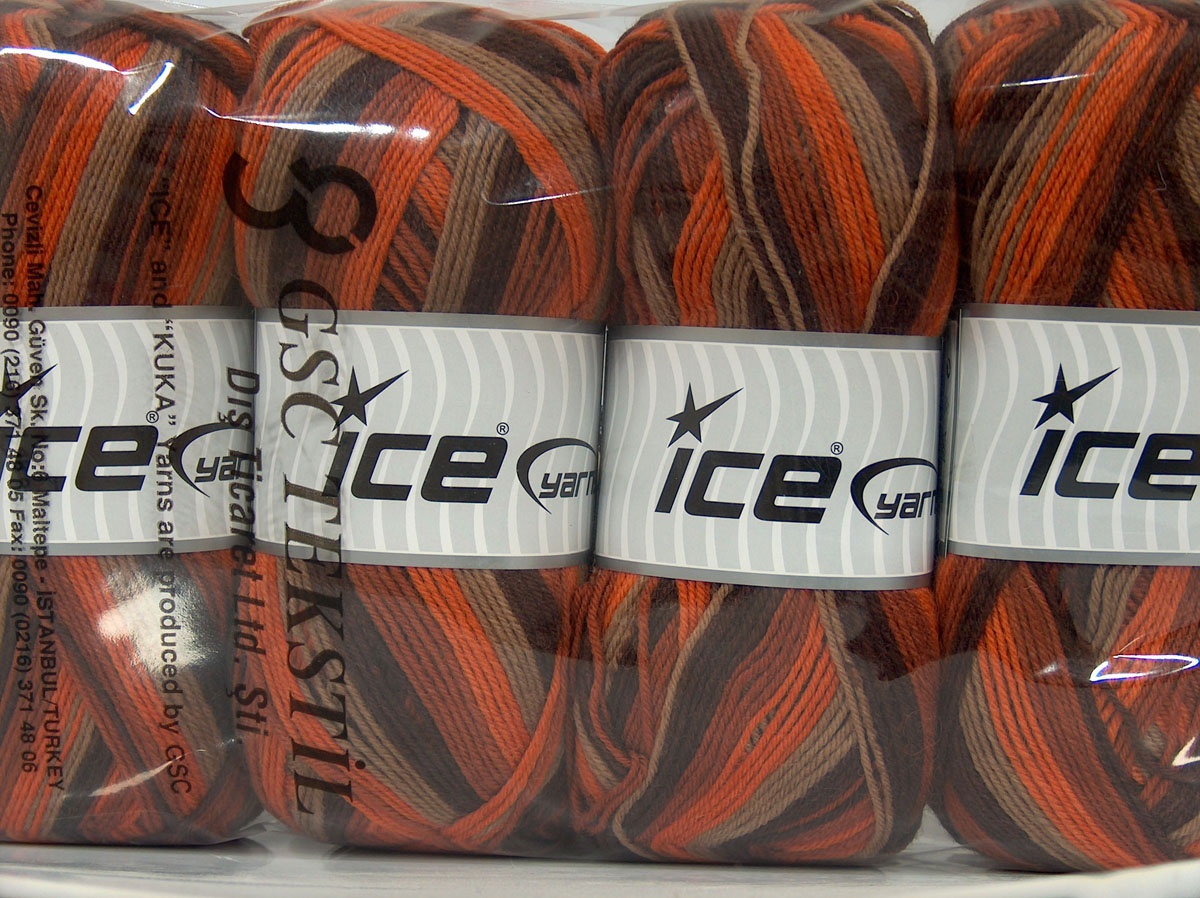 Lot of 4 x 100gr Skeins Ice Yarns PRINT SOCK (75% Superwash Wool) Yarn Copper Shades - photo 4