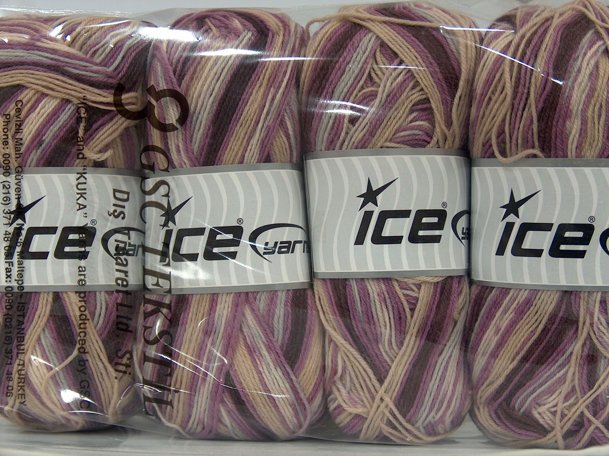 Lot of 4 x 100gr Skeins Ice Yarns PRINT SOCK (75% Superwash Wool) Yarn Lavender Beige Red Green Shades - photo 4