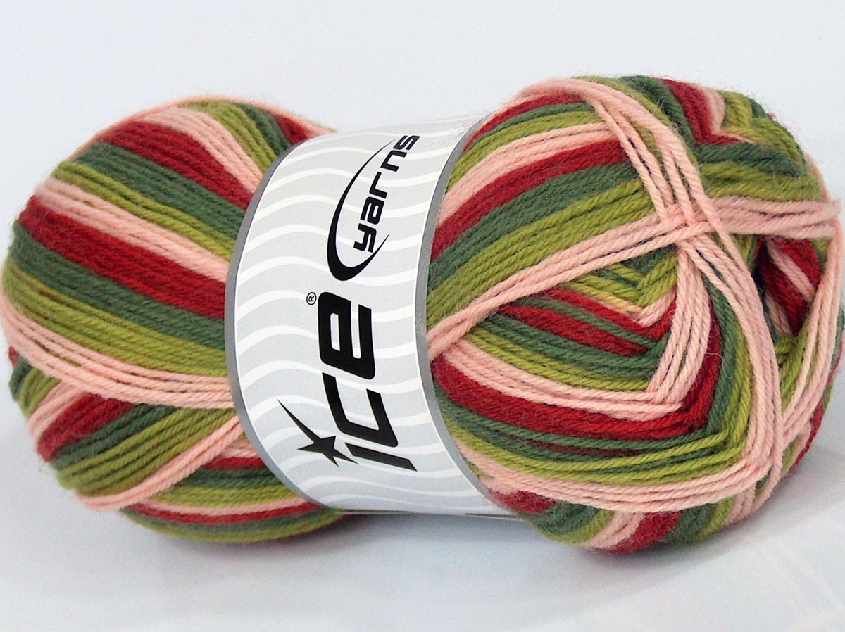 Lot of 4 x 100gr Skeins Ice Yarns PRINT SOCK (75% Superwash Wool) Yarn Light Beige Red Green Shades - photo 2