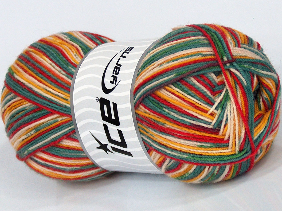 Print Sock Sarı Kırmızı Yeşil Tonları Krem