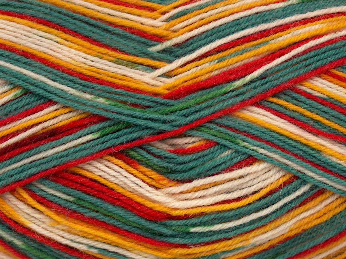 Print Sock Sarı Kırmızı Yeşil Tonları Krem