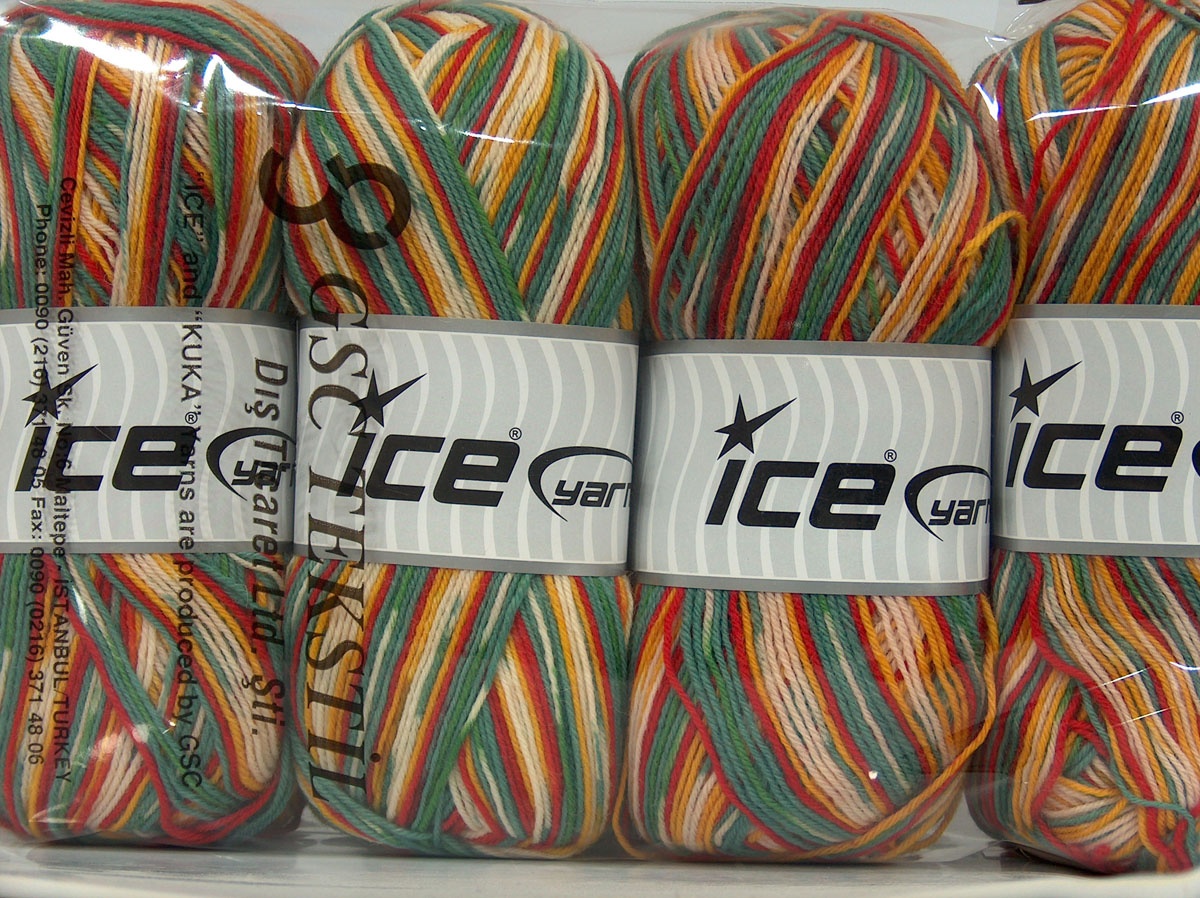 Print Sock Sarı Kırmızı Yeşil Tonları Krem